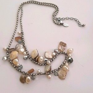 Chico's necklace, long silver shell and pearl